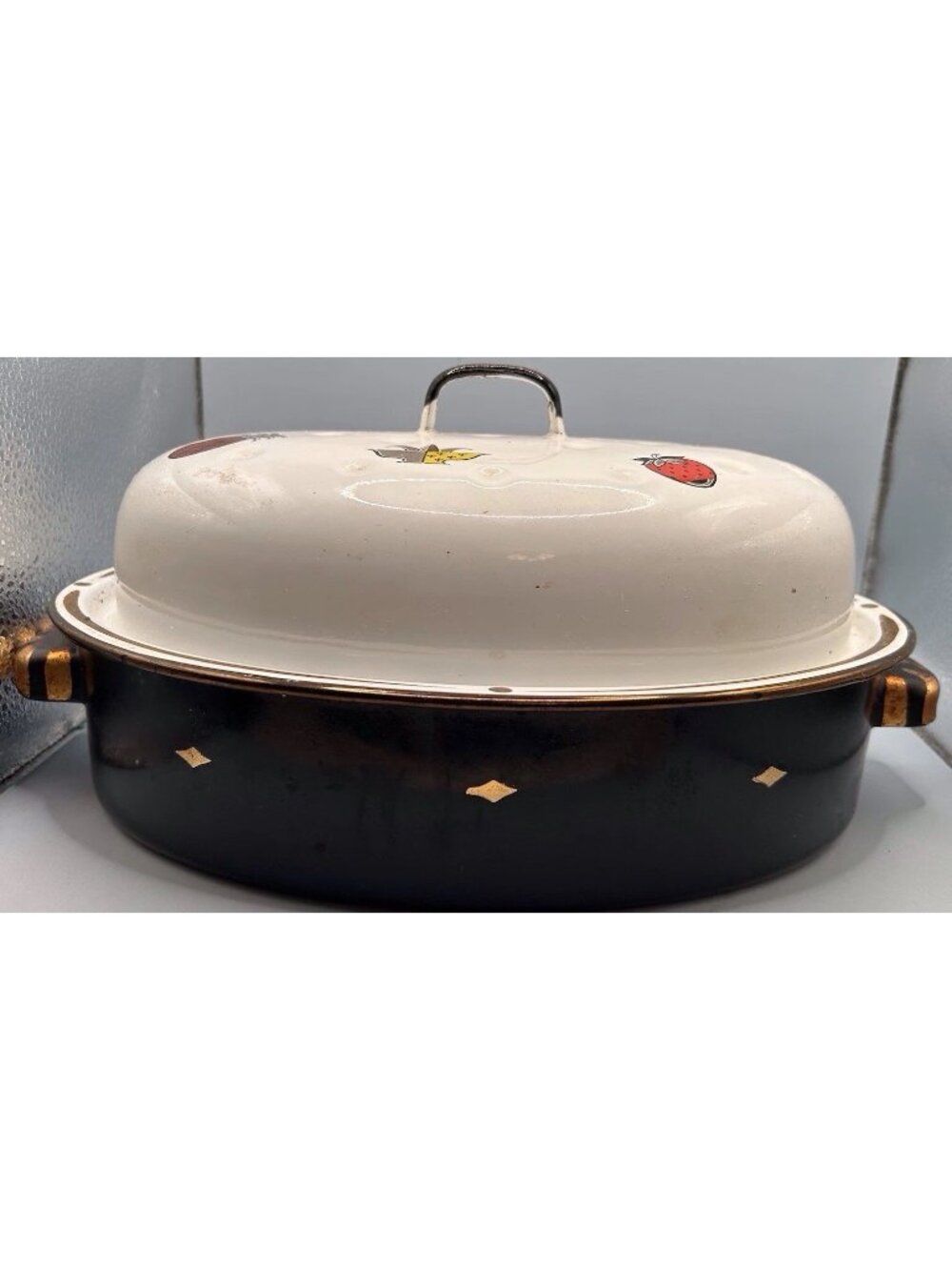 Vintage Georges Briard MCM Roaster Pineapple Strawberry Gold Trim